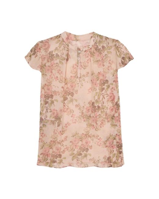 Oltre Gestructureerde Viscoseblouse in het Pink
