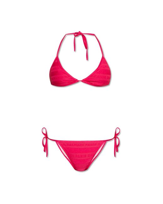 Balmain Badmode ,Roze ,Bikini Met Logo-Print in het Pink