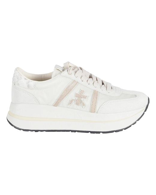 Premiata White Bethcoin 8145-Logo Leather Sneakers