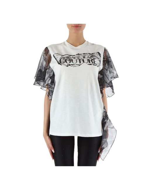 Versace White Flammen baumwoll t-shirt mit chiffon logo print