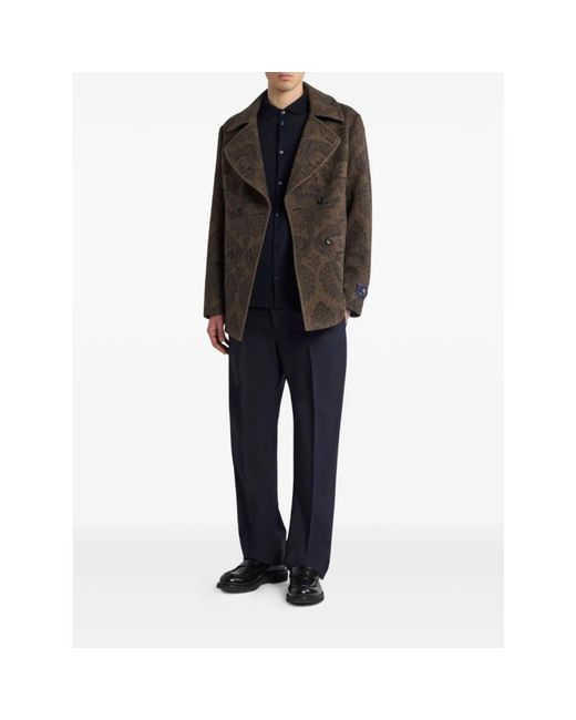 Etro Brown Double-Breasted Coats for men