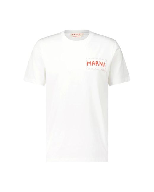 Marni Tops ,Wit ,Katoen Logo Print Katoenen T-Shirt in het White voor heren