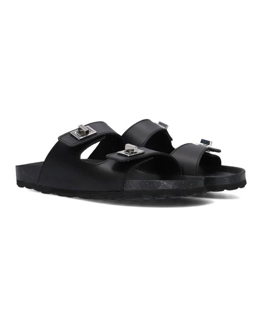 Lina Locchi Black Schwarzer Leder 2 Band Slipper