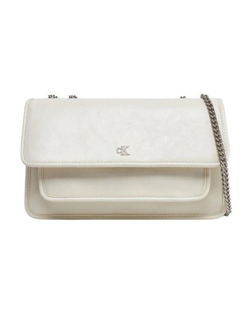 Calvin Klein White Elegante Chain Flap Tasche