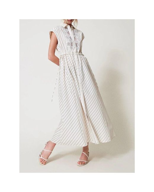 Actitude White Elegantes Gestreiftes Maxikleid
