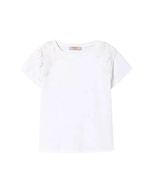 T-shirt con patch floreali bianca di Twin Set in White
