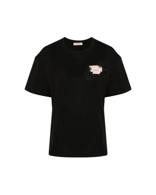 Twin Set Black Logo t-shirt stilvolle freizeitkleidung