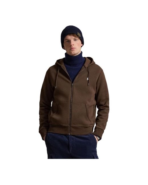 Ralph Lauren Hoodies & Sweatvesten ,Bruin ,Katoen Double-Knit Hoodie Met Volledige Rits in het Brown voor heren