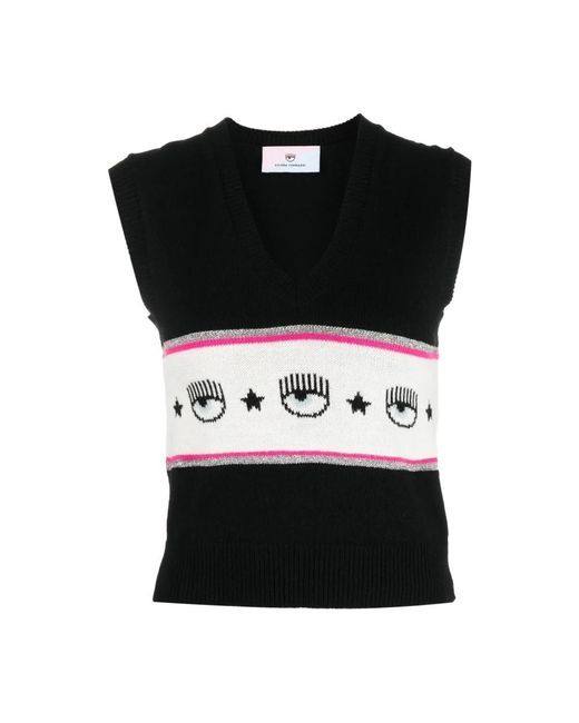 Chiara Ferragni Black V-Neck Knitwear