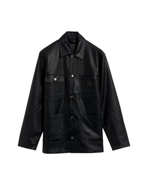 Carhartt Black Nylon-Gefütterte Lederjacke