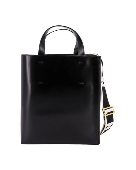 Marni Black Schwarze leder zugband handtasche