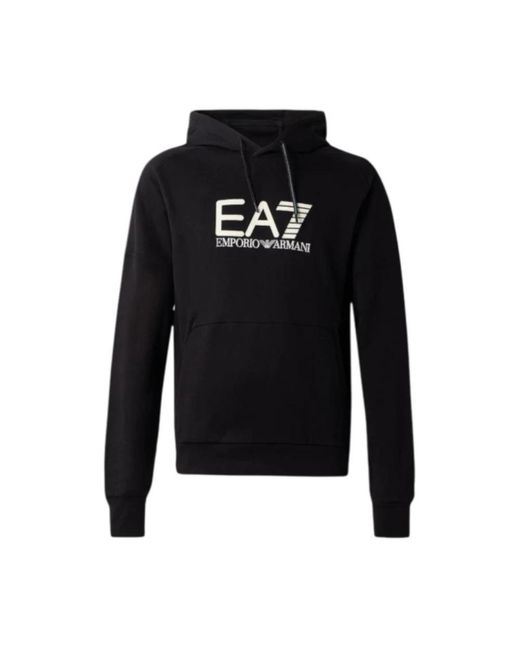 EA7 Logo Embroidered Drawstring Hoodie in het Black voor heren