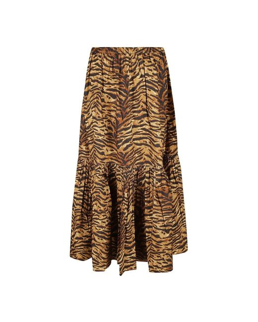 Printed maxi flounce skirt di Ganni in Brown