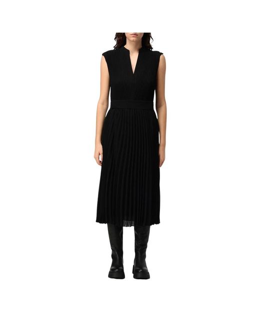 HUGO Black Elegantes Schwarzes Midi-Kleid Ärmellos V-Ausschnitt