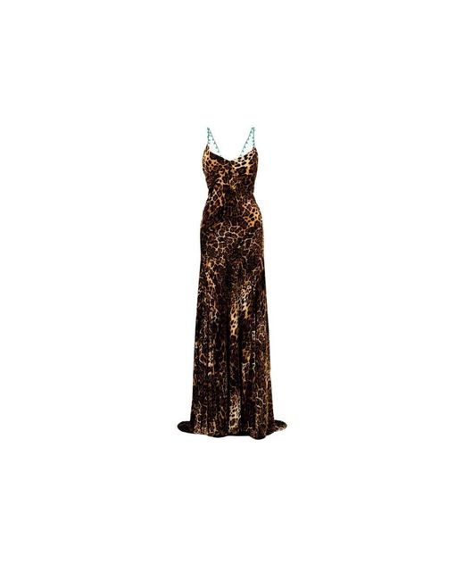 Roberto Cavalli Brown Leopardenmuster slipkleid mit drapiertem zug