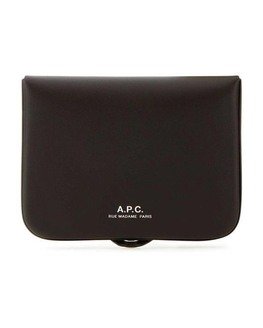 A.P.C. Accessoires ,Bruin ,Leer Josh Card Holder in het Black voor heren