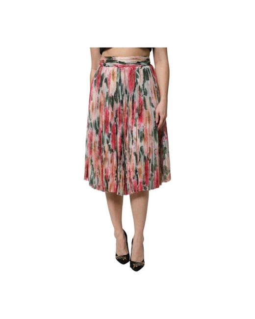Dolce & Gabbana Red Blumiger A-Linien Midi-Rock