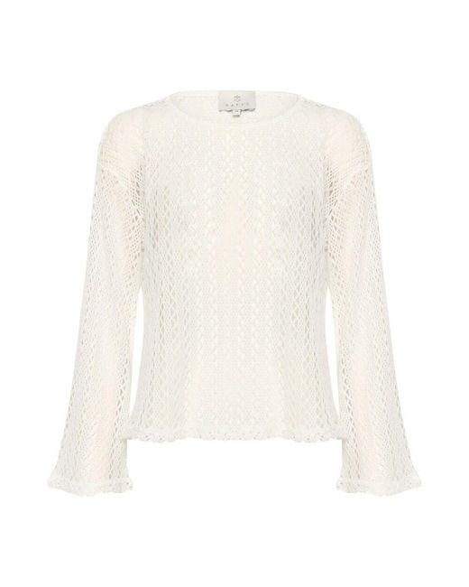 Kaffe White Lochmuster Strickbluse