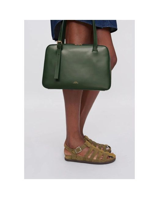 A.P.C. Virginie Box Leren Tote Tas in het Green