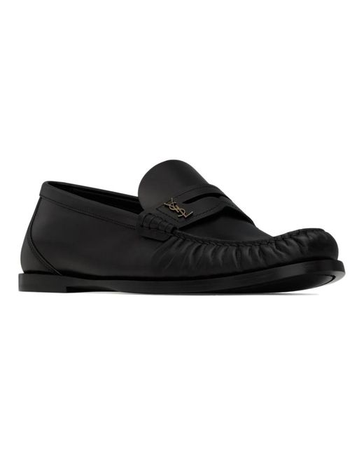 Saint Laurent Schwarze Cassandre Loafers Handgenäht Leder in Black für Herren