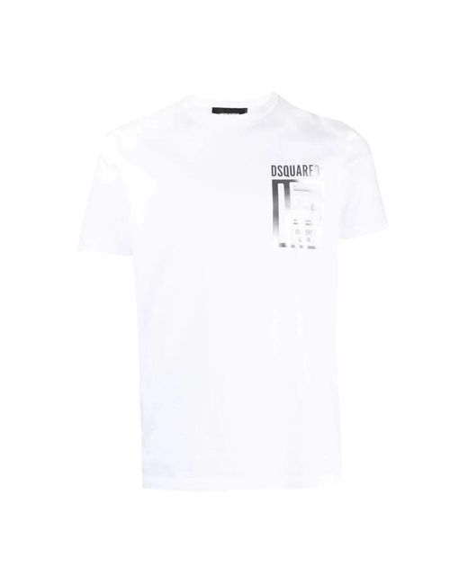 DSquared² Tops ,Wit ,Katoen T-Shirt Met Logo En Ronde Hals in het White voor heren