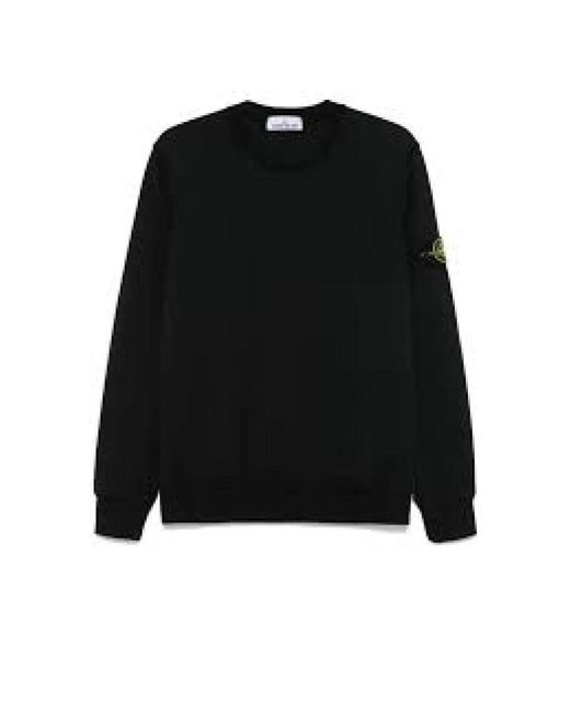 Stone Island Schwarzer Baumwollfleece Rundhalsausschnitt Pullover in Black für Herren