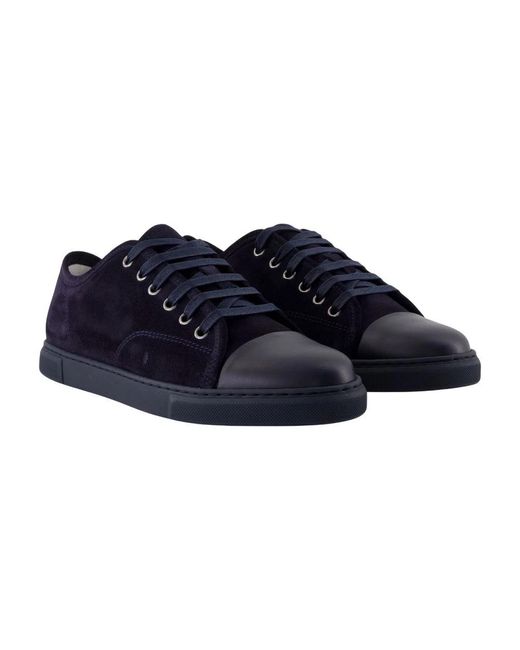 Lanvin Blue Calf Leather And Suede Low-Top Sneakers