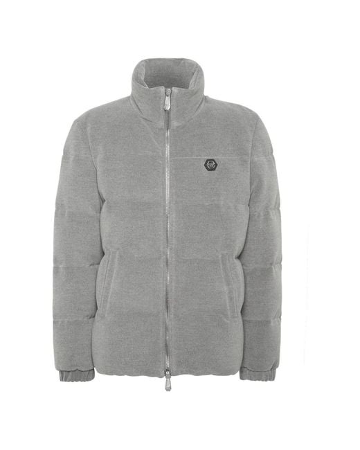 Philipp Plein Jassen ,Grijs ,Polyester Wool Puffer Jacket Late Checkout in het Gray voor heren
