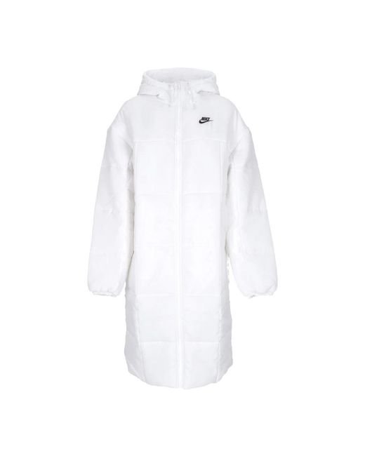 Nike Fitness ,Wit ,Polyester Lange Donsjas Klassieke Parka Wit/Zwart in het White