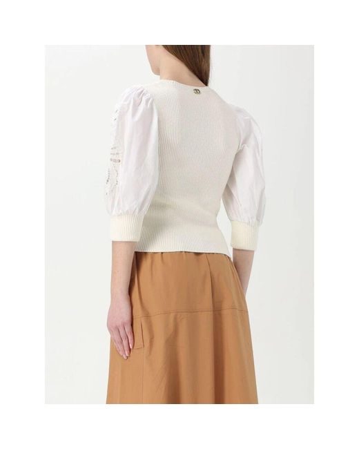 Twinset White Weiße Puffärmel Stricktop