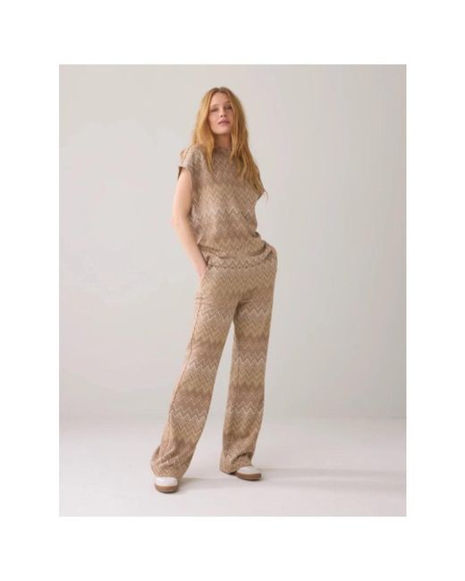 Summum Broeken ,Bruin ,Polyester Chevron Flare Jacquard Broek in het Natural