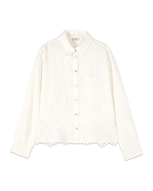 Oltre White Leinenhemd Mit Spitze