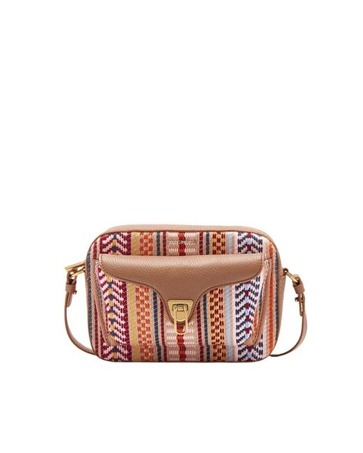 Coccinelle Pink Blaue Handtasche Mantas Stoff/Leder