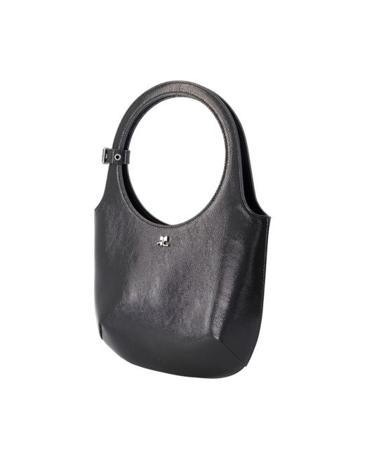 Courreges Black Braune Leder-Schultertasche Mit Klappe