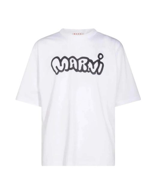 Marni Tops ,Wit ,Katoen T-Shirt Met Opstaande Ronde Hals in het White voor heren