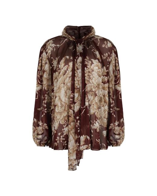 Dolce & Gabbana Overhemden ,Veelkleurig ,Chiffon Elegante Chiffon Blouse Met Bloemenpatroon in het Brown