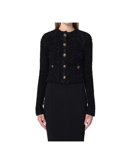 Balenciaga Truien & Vesten ,Zwart ,Katoen Bouclé Vest Met Bb Logo Knopen in het Black