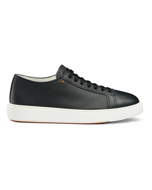 Santoni Black Tumbled Leather Sneaker for men
