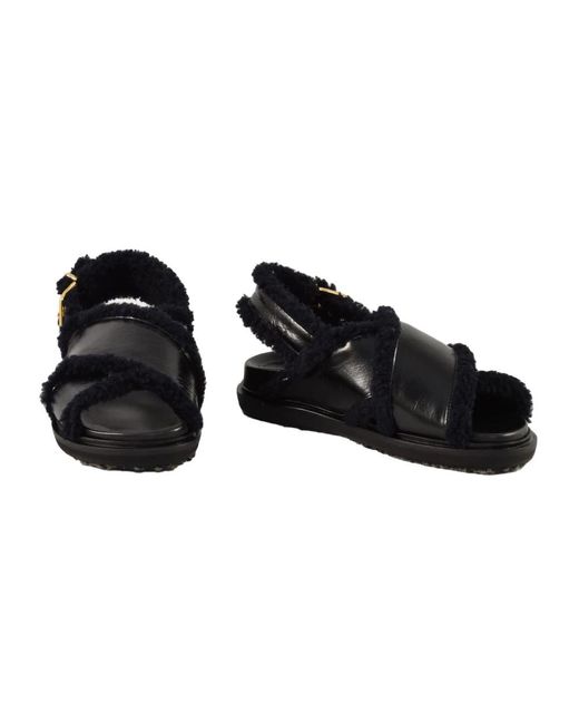 Marni Schoenen ,Zwart ,Leer Platte Sandalen in het Black