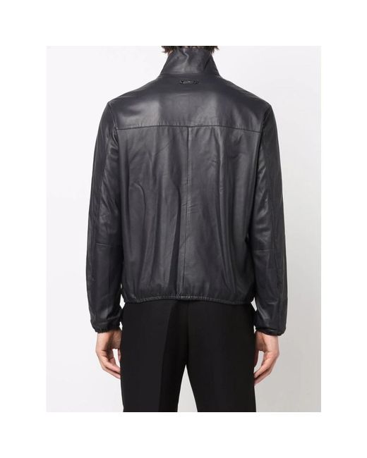Emporio Armani Blue Leather Jackets for men