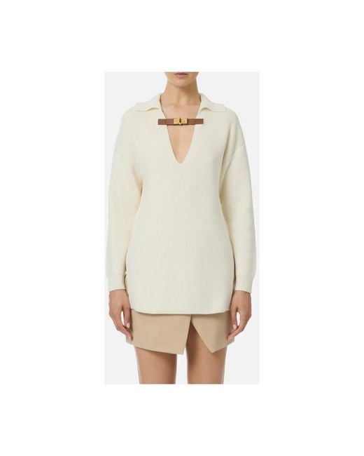 Elisabetta Franchi White V-Neck Knitwear