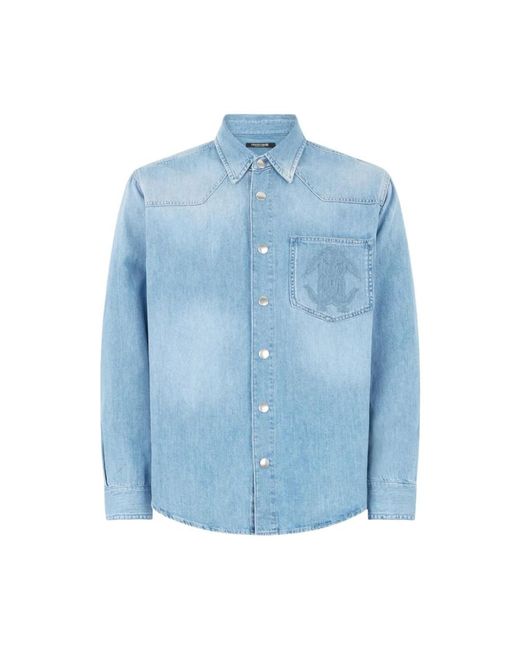 Roberto Cavalli Blue Denim Shirts for men