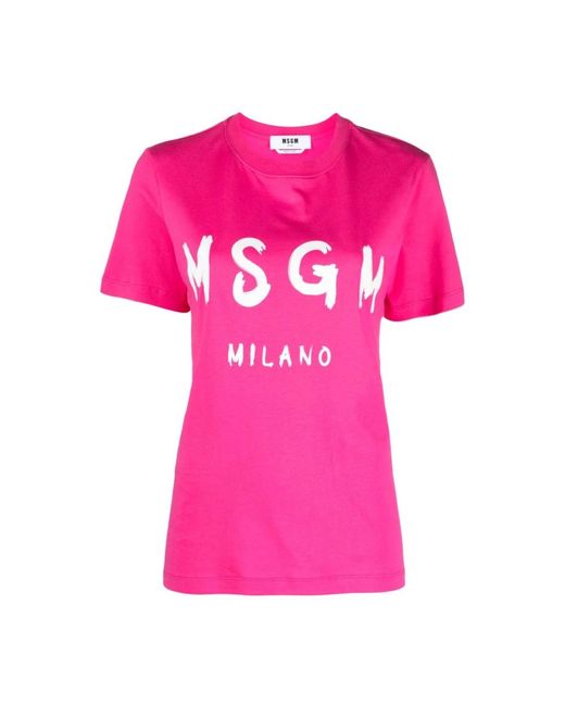 T-shirt in cotone fucsia con logo di MSGM in Pink