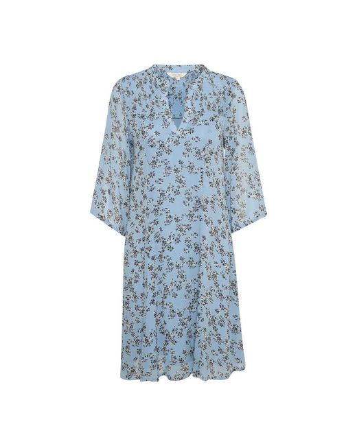Part Two Kleedjes ,Veelkleurig ,Denim Faded Denim Scattered Flower Jurk in het Blue
