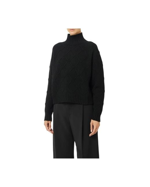 Elisabetta Franchi Black Schwarzer Rollkragenpullover Mit Diamantmuster