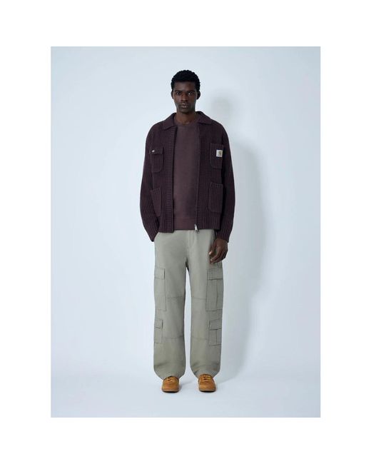 Carhartt Truien & Vesten ,Bruin ,Wol Chore Knit Cardigan in het Purple voor heren