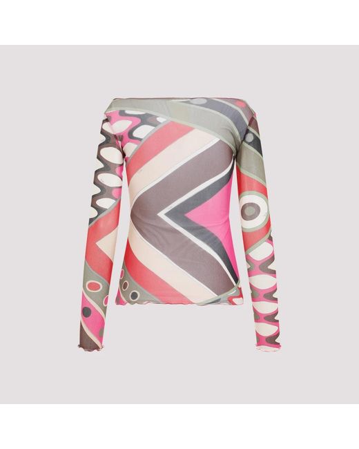 Emilio Pucci Pink Geometrischer print off-shoulder t-shirt