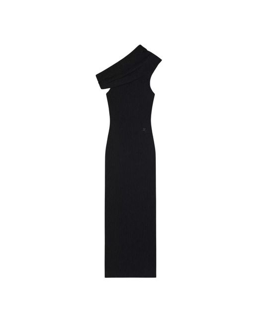 Courreges Kleedjes ,Zwart ,Zwarte Jurk Met Strepen En Asymmetrische Halslijn in het Black