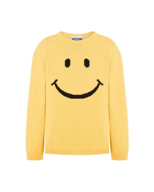 Moschino Yellow Cotton Blend Knit Sweater With Playful Embroidery for men