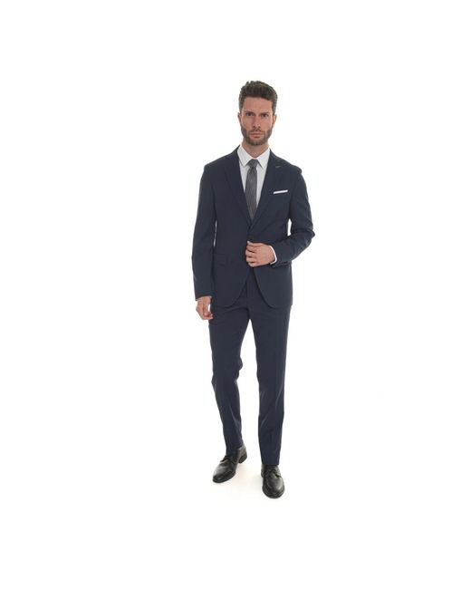 Paoloni Kostuums ,Blauw ,Wol Klassiek 2-Knoops Pak Met Zijsplitten in het Blue voor heren